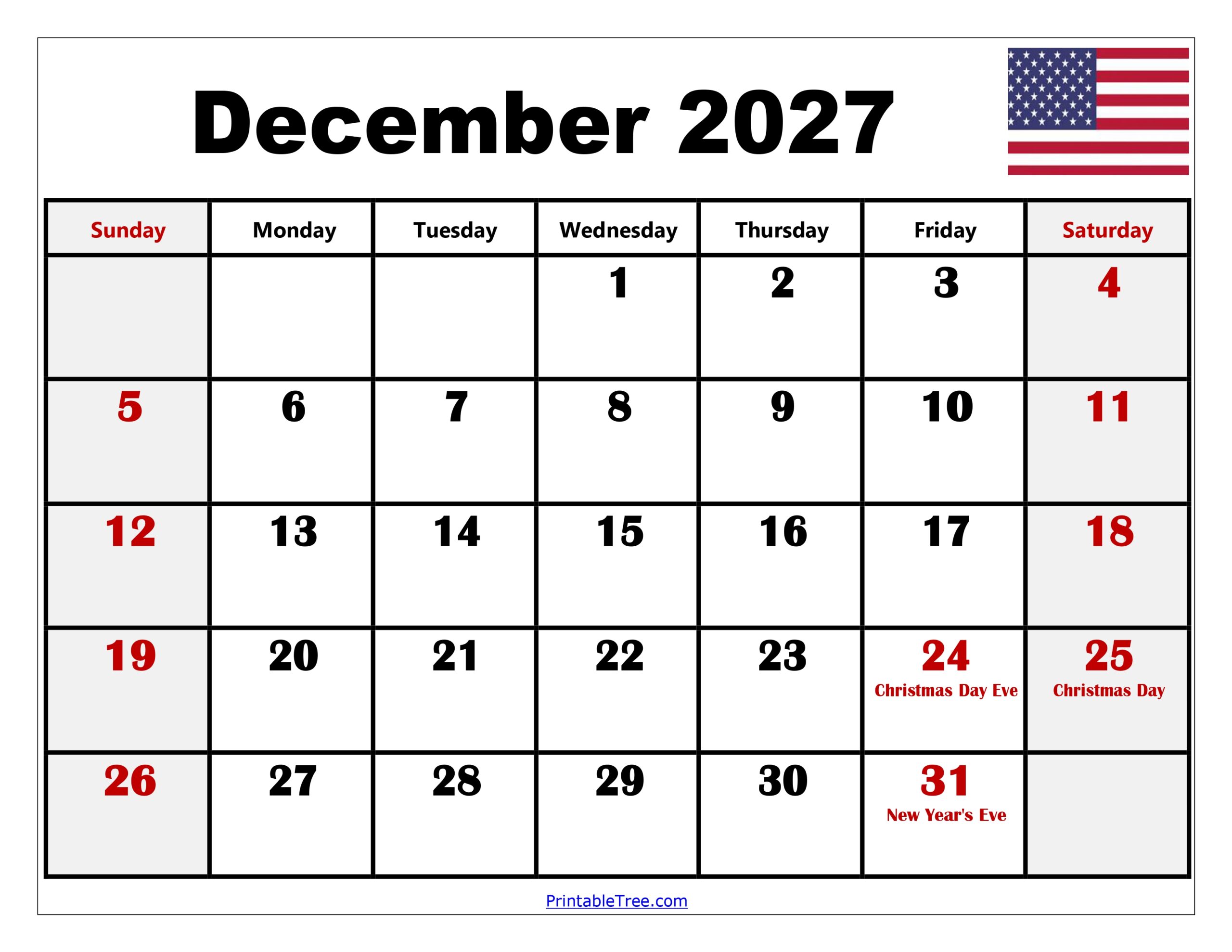 Printable 2027 December Calendar: Plan Your Month Like a Pro