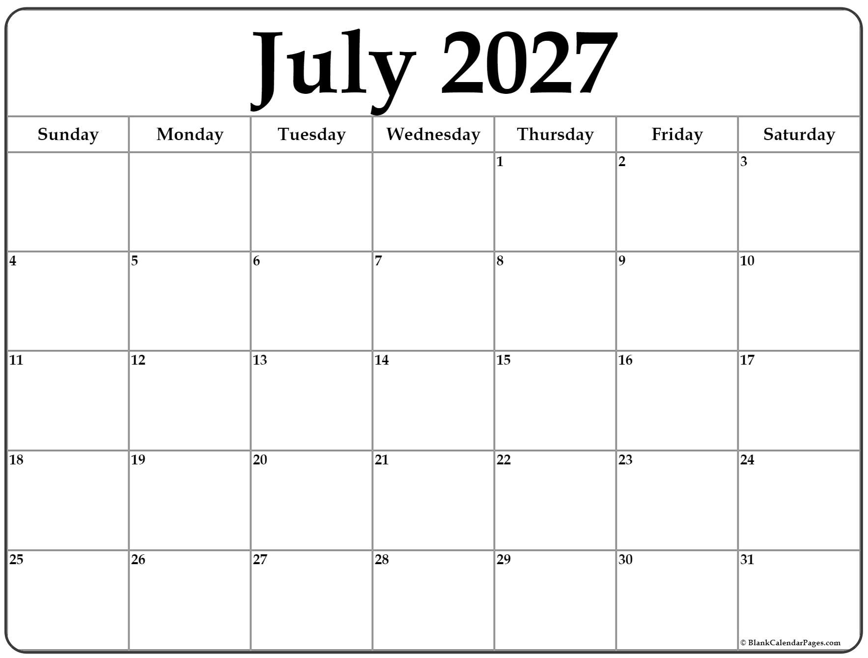 Blank July 2027 Calendar Printable: Your Ultimate Planning Companion