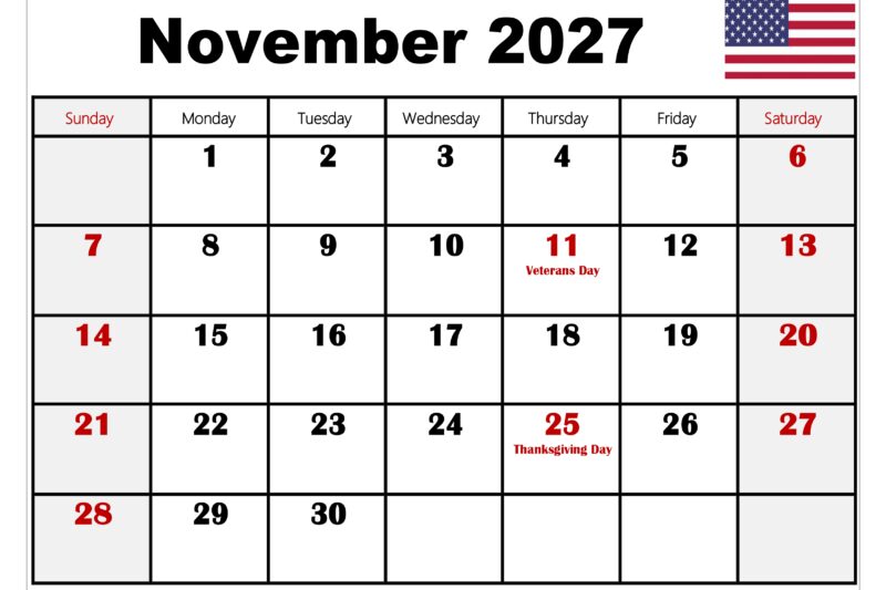 November 2027 Calendar Page: Your Ultimate Planning Companion