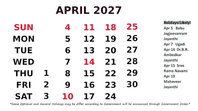 April 2027 Calendar Telugu: Key Dates, Festivals & Panchangam Insights