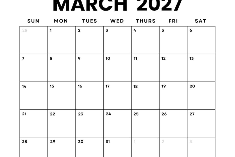 Master Your Time with the March 2027 Blank Calendar: Printable Templates & Planning Tips