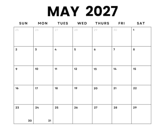 Printable Calendar for May 2027: Your Ultimate Guide to Staying Organized