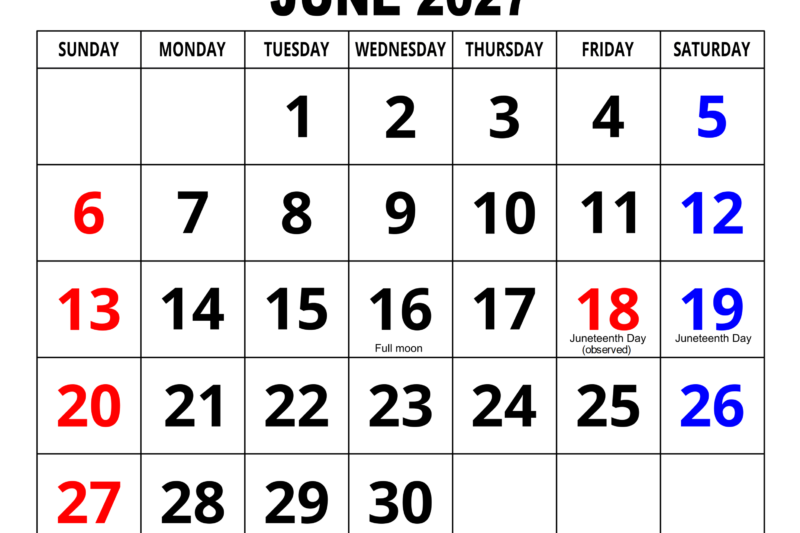 June Calendar 2027 Printable Free: Your Ultimate Time-Saving Planning Tool