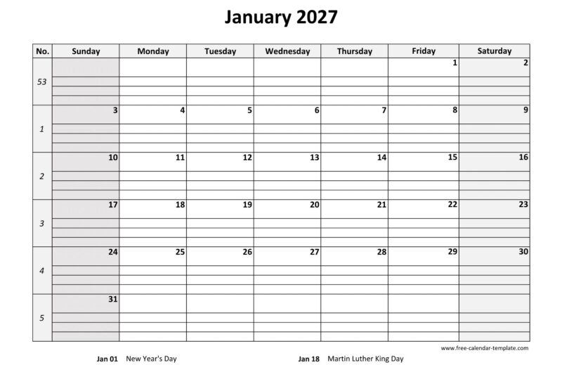 Get Organized with a Free Printable Calendar 2027 With Lines